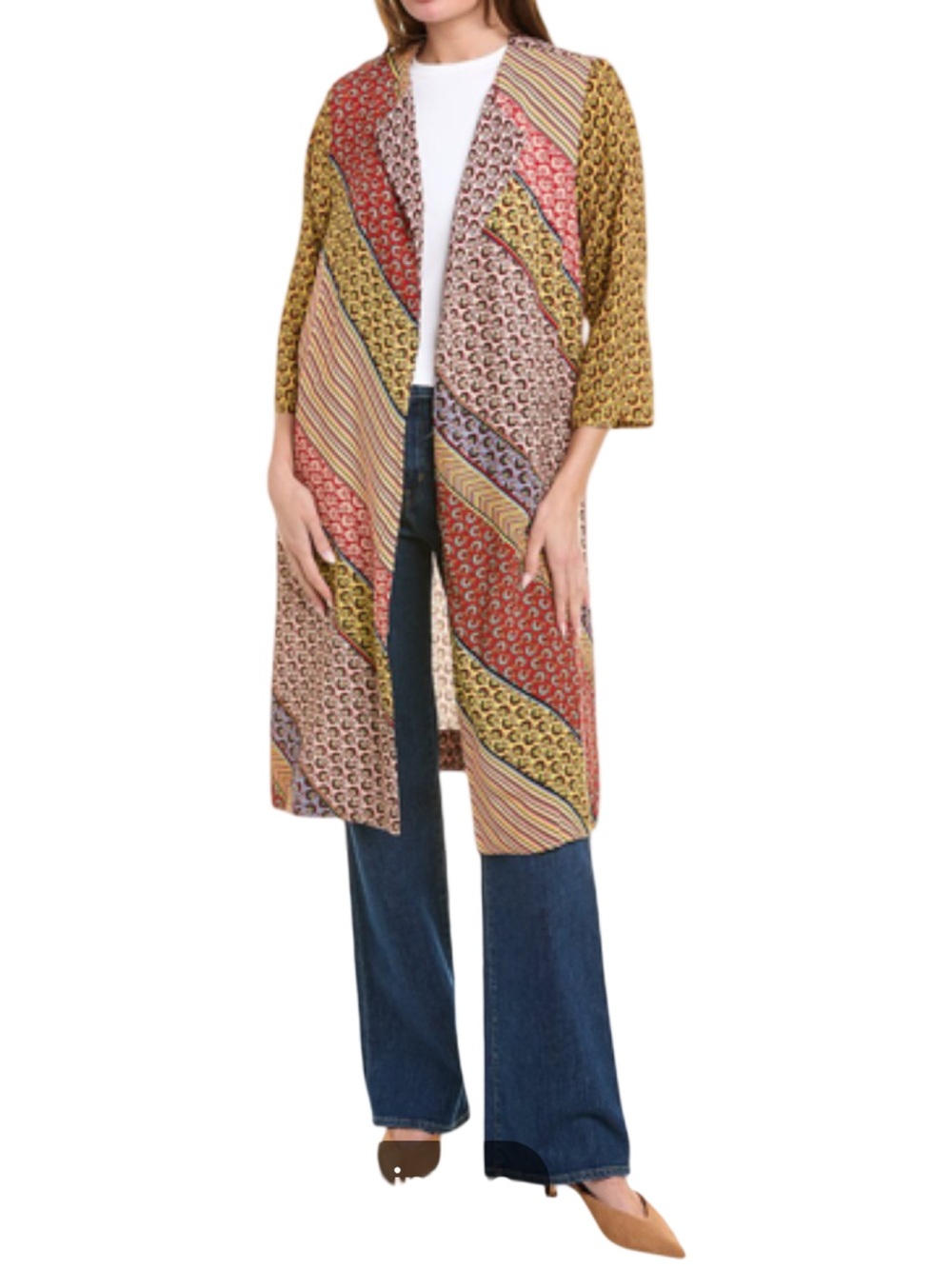 Cabi Poet Jacket Open Front Topper Duster Kimono Bohemian Patchwork Medium